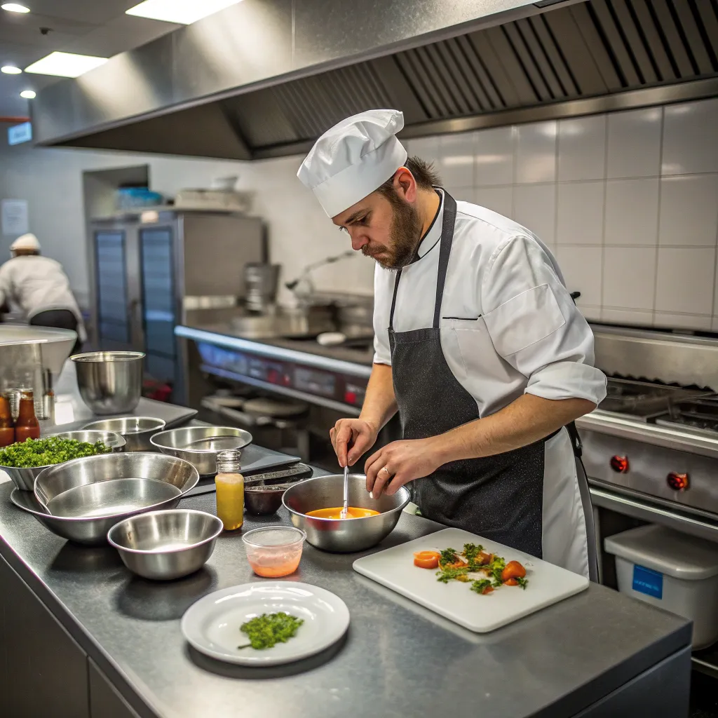 Chef training in a professional kitchen