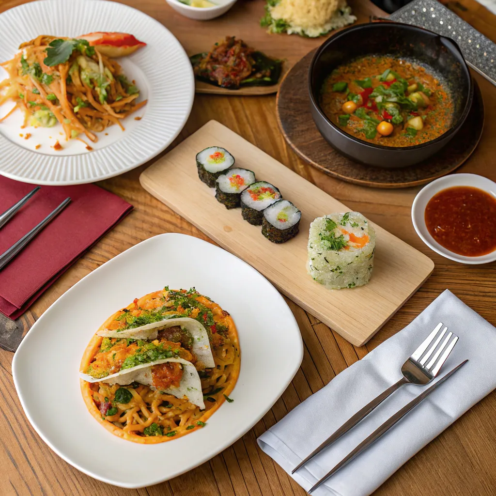 Assortment of world cuisines beautifully presented